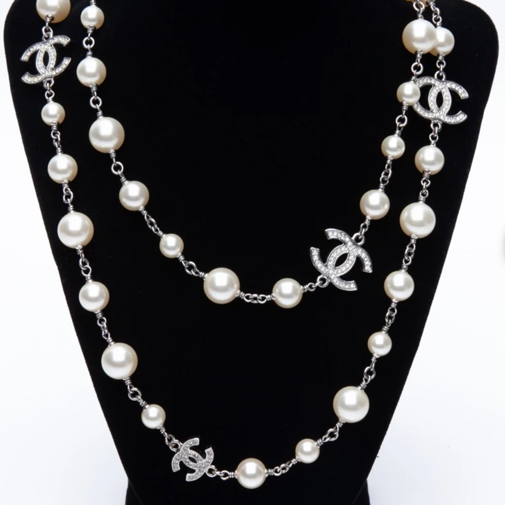 Chanel Crystal Pearl CC Neckace